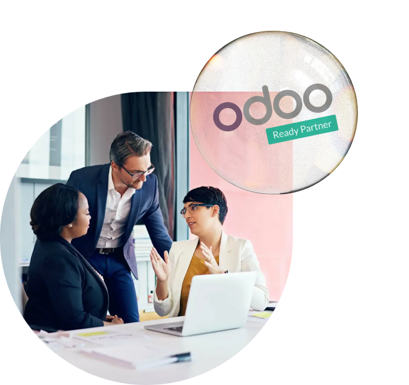 Team collaborating on a project with Odoo